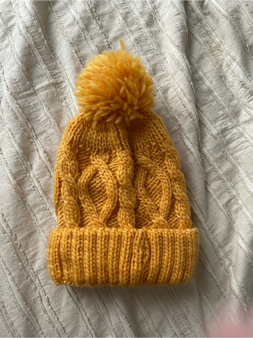 Women’s  Yellow Cable Knit Pom Beanie -